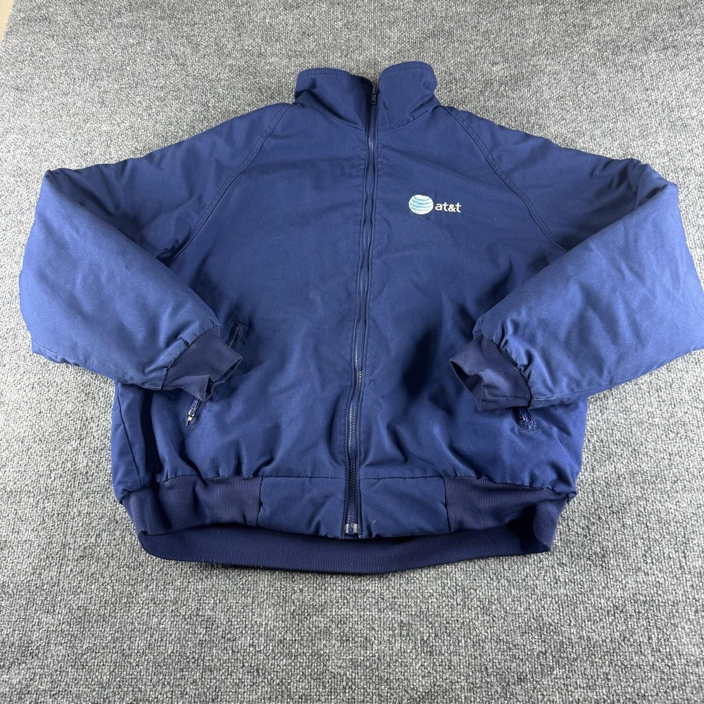 VF Imagewear Bomber Jacket Mens XL Blue AT&T Workwear Canvas Insulated USA